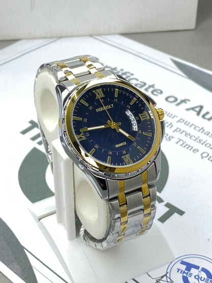 HOURSLY Analog Quartz Round Dial Premium Stainless Steel Chain Watch With Date Display