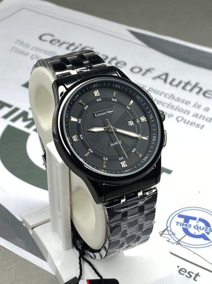 Cristiano Aillen Men’s Round Dial Analog Quartz Watch with Stainless Steel Chain and Date Display