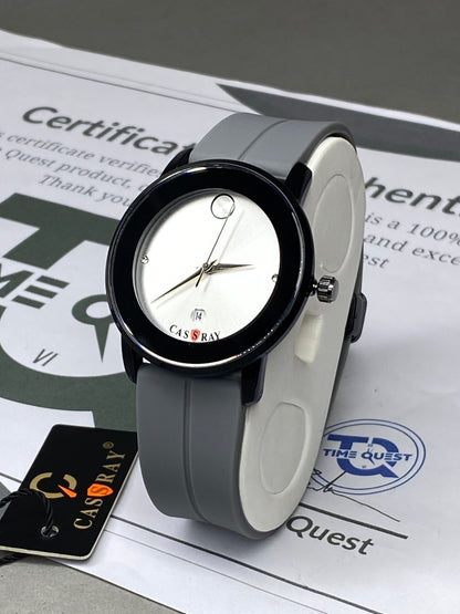 CASSRAY Men’s Round Dial Analog Watch with Silicone Strap Magnetic Lock and Date Display
