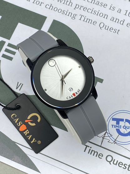 CASSRAY Men’s Round Dial Analog Watch with Silicone Strap Magnetic Lock and Date Display