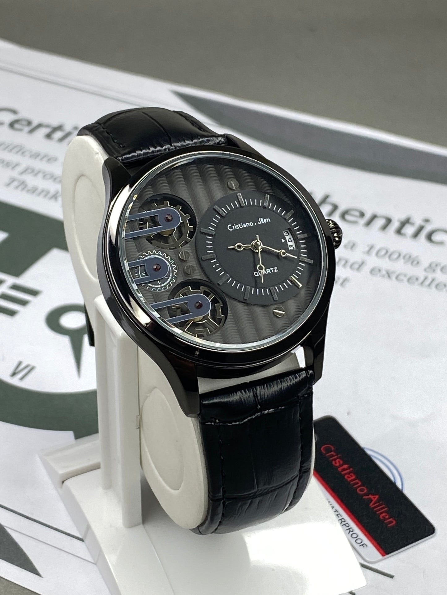 Cristiano Aillen Men’s Face Gear Display Analog Quartz Watch with Strap and Date Display