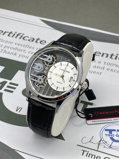 Cristiano Aillen Men’s Face Gear Display Analog Quartz Watch with Strap and Date Display