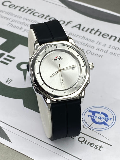 Heyri Men’s Octagonal Dial Analog Quartz Watch with Silicone Strap Magnetic Lock and Date Display