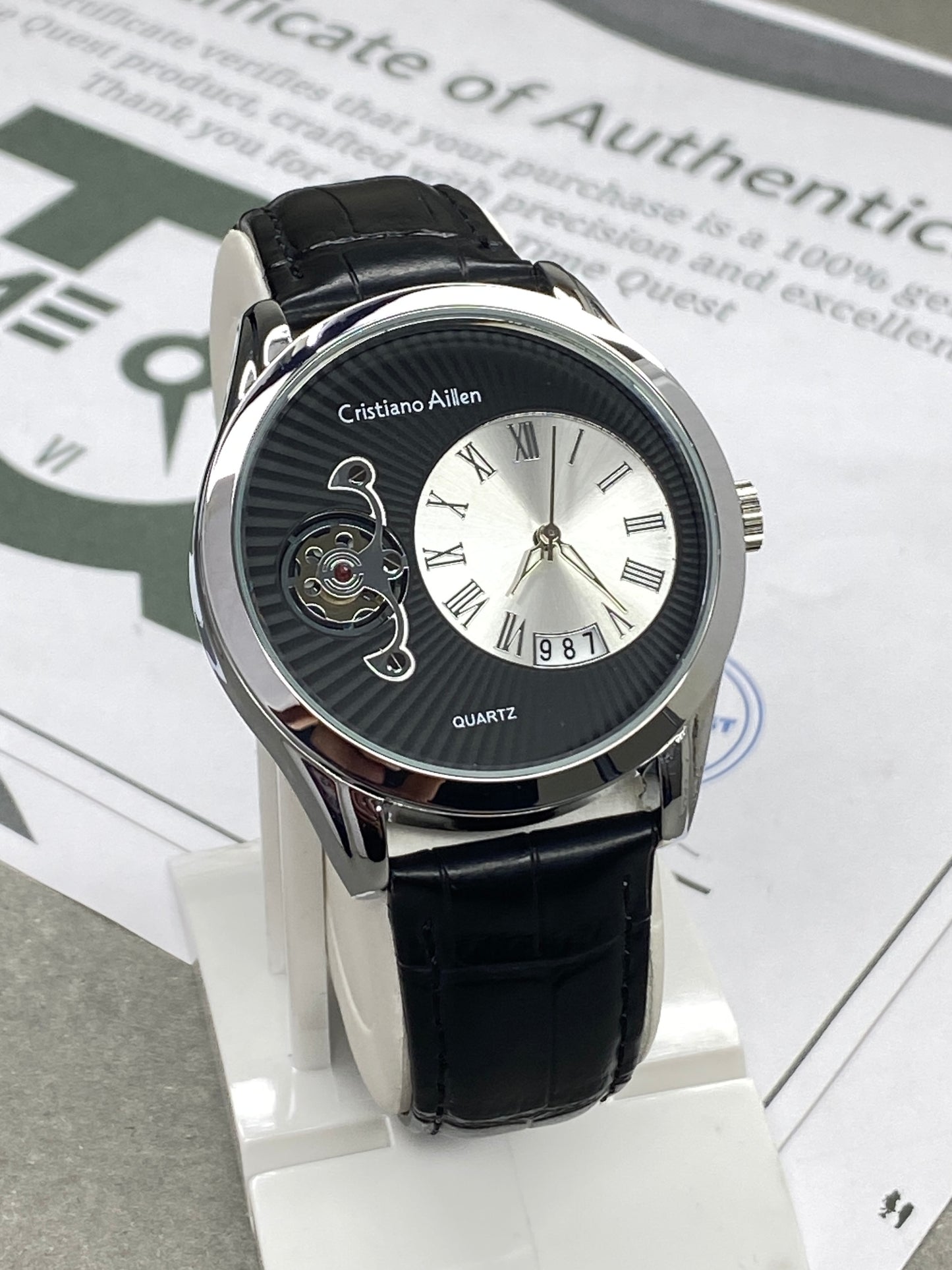 Cristiano Aillen Face Gear Display Men’s Analog Quartz Watch with Strap and Date Display