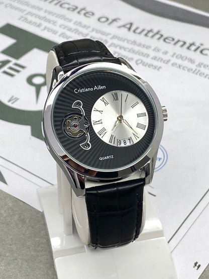 Cristiano Aillen Face Gear Display Men’s Analog Quartz Watch with Strap and Date Display