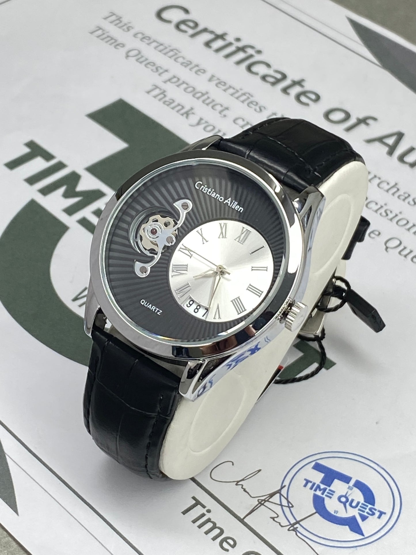 Cristiano Aillen Face Gear Display Men’s Analog Quartz Watch with Strap and Date Display