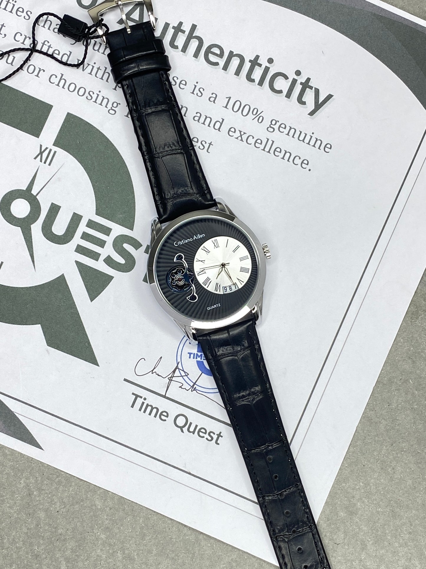 Cristiano Aillen Face Gear Display Men’s Analog Quartz Watch with Strap and Date Display