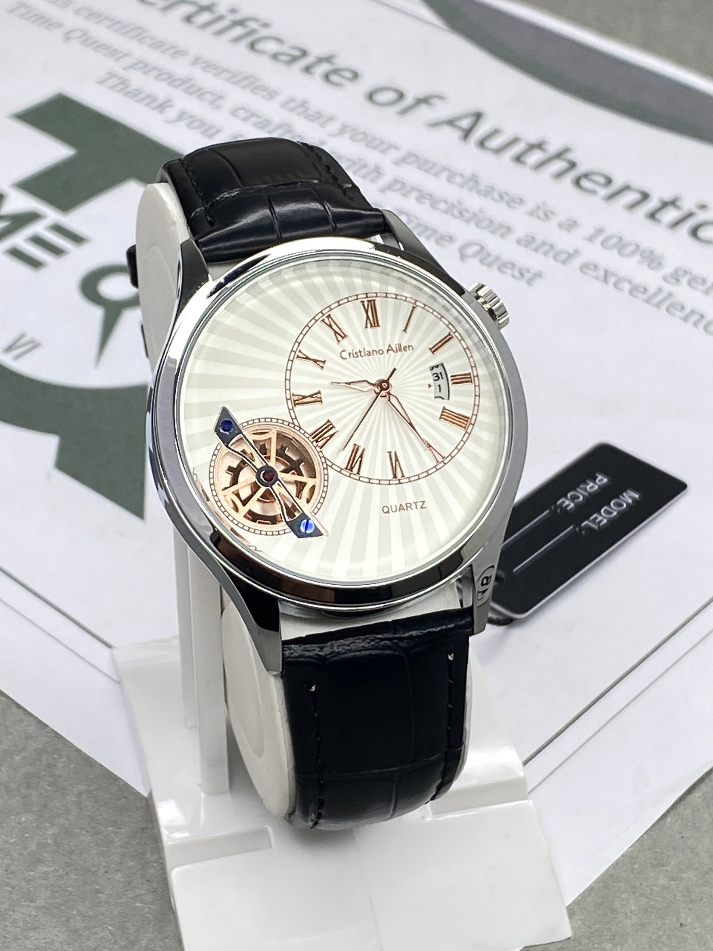 Cristiano Aillen Face Gear Display Men’s Analog Quartz Watch with Strap and Date Display