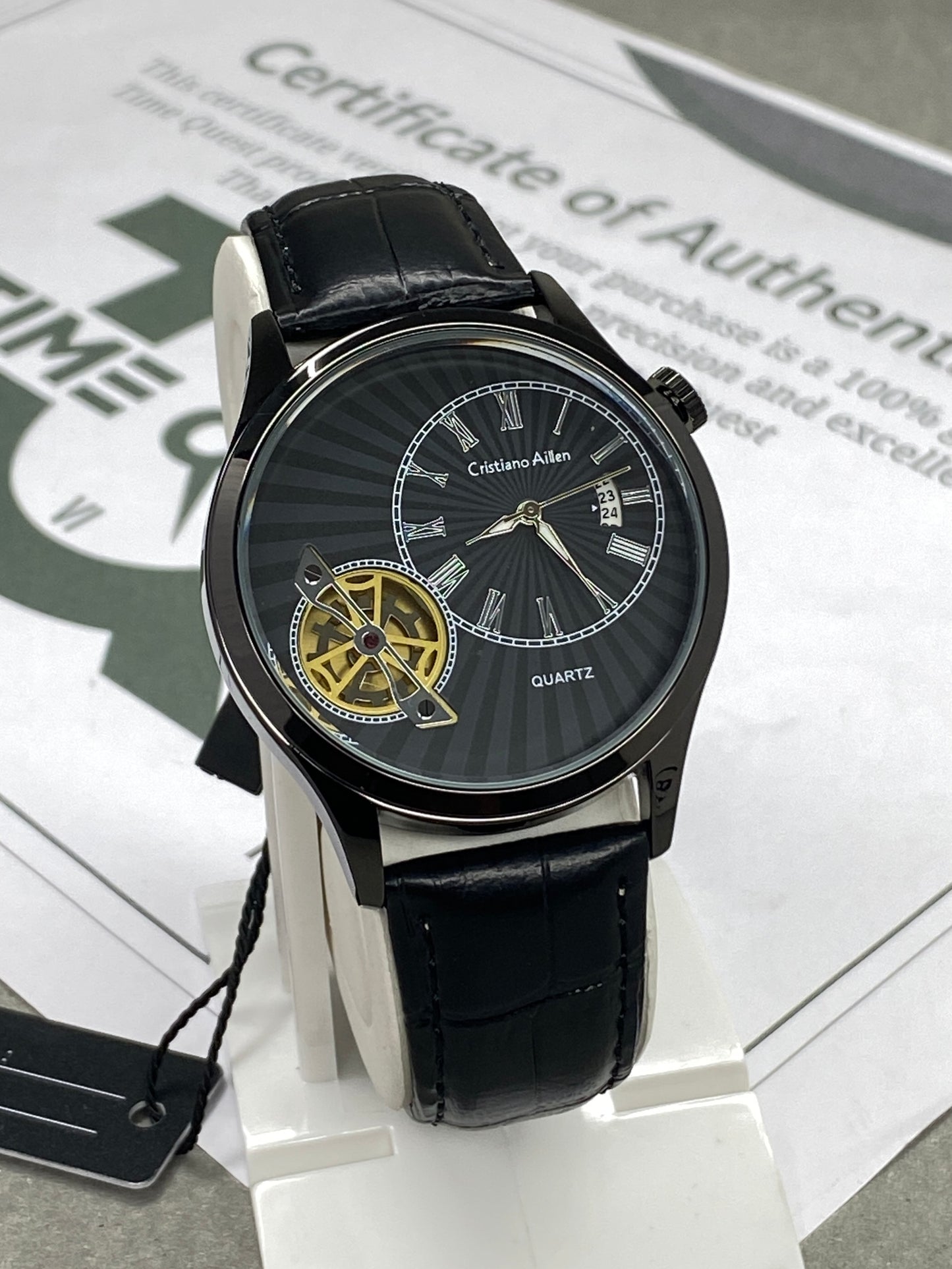 Cristiano Aillen Face Gear Display Men’s Analog Quartz Watch with Strap and Date Display