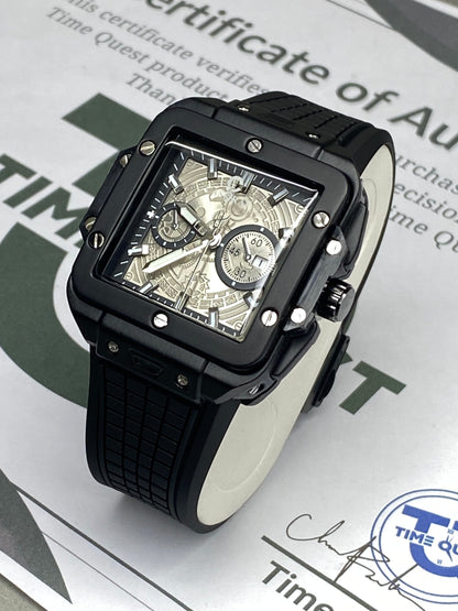 CASSRAY Men's Square Shape Metallic Dial Durable Rubber Straps Analog Quartz Watch With Date Display