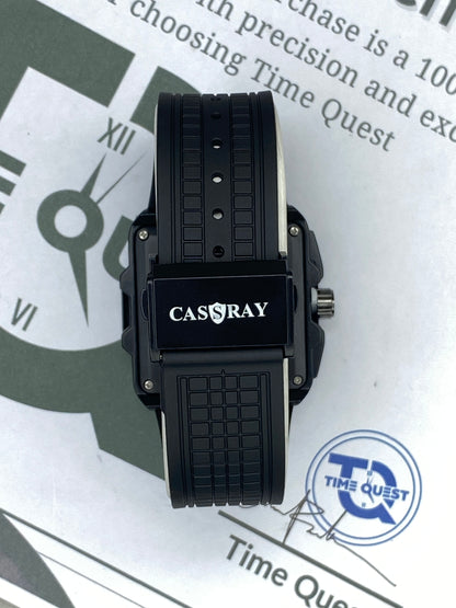 CASSRAY Men's Square Shape Metallic Dial Durable Rubber Straps Analog Quartz Watch With Date Display