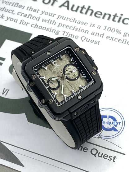 CASSRAY Men's Square Shape Metallic Dial Durable Rubber Straps Analog Quartz Watch With Date Display