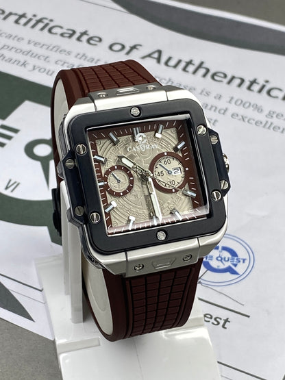 CASSRAY Men's Square Shape Metallic Dial Durable Rubber Straps Analog Quartz Watch With Date Display