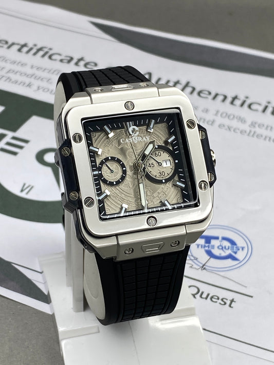 CASSRAY Square Shape Metallic Dial Rubber Straps Analog Quartz Watch With Date Display For Men