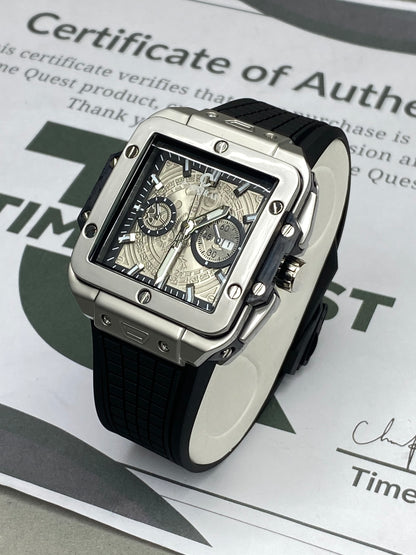 CASSRAY Square Shape Metallic Dial Rubber Straps Analog Quartz Watch With Date Display For Men