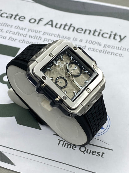 CASSRAY Square Shape Metallic Dial Rubber Straps Analog Quartz Watch With Date Display For Men