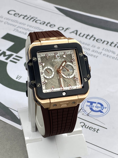 CASSRAY Square Shape Metallic Dial Rubber Straps Analog Quartz Watch With Date Display For Men