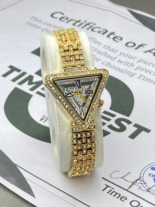 Ladies Iced Out Design Triangle Shape Dial Luxury Chain Watch - A Perfect Gift For Her