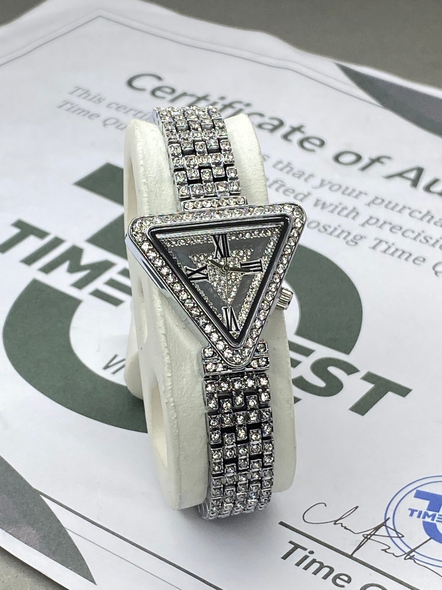 Ladies Iced Out Design Triangle Shape Dial Luxury Chain Watch - A Perfect Gift For Her