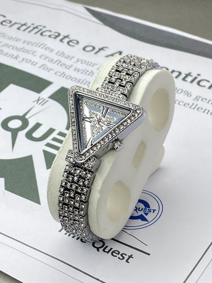 Ladies Iced Out Design Triangle Shape Dial Luxury Chain Watch - A Perfect Gift For Her