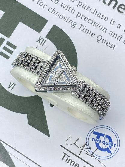 Ladies Iced Out Design Triangle Shape Dial Luxury Chain Watch - A Perfect Gift For Her