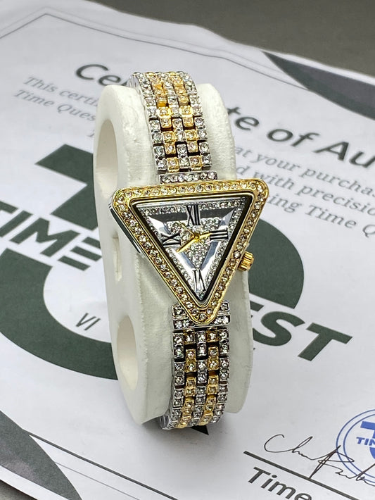Ladies Iced Out Design Triangle Shape Dial Luxury Chain Watch - A Perfect Gift For Her