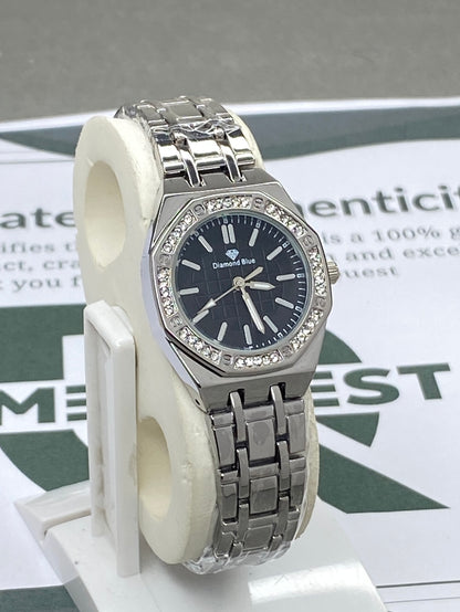 Diamond Blue Ladies Octagonal Dial Stainless Steel Watch - Perfect Gift For Her