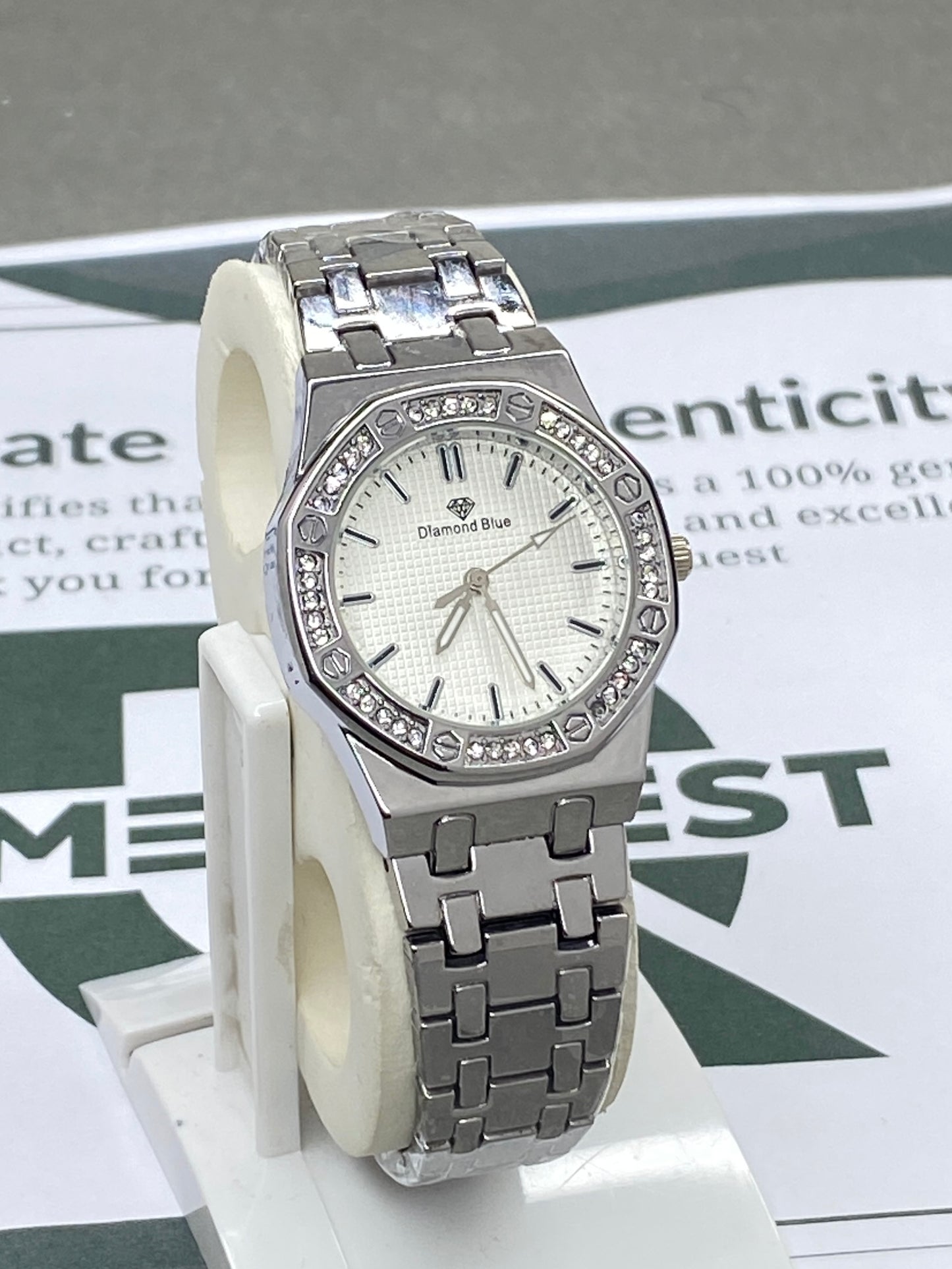 Diamond Blue Ladies Octagonal Dial Stainless Steel Watch - Perfect Gift For Her