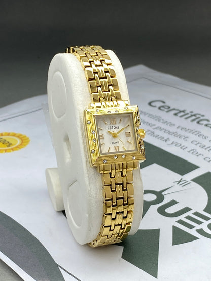 CEIQNY Luxury Square Dial Stainless Steel Chain Watch for Ladies – An Elegant Gift for Her
