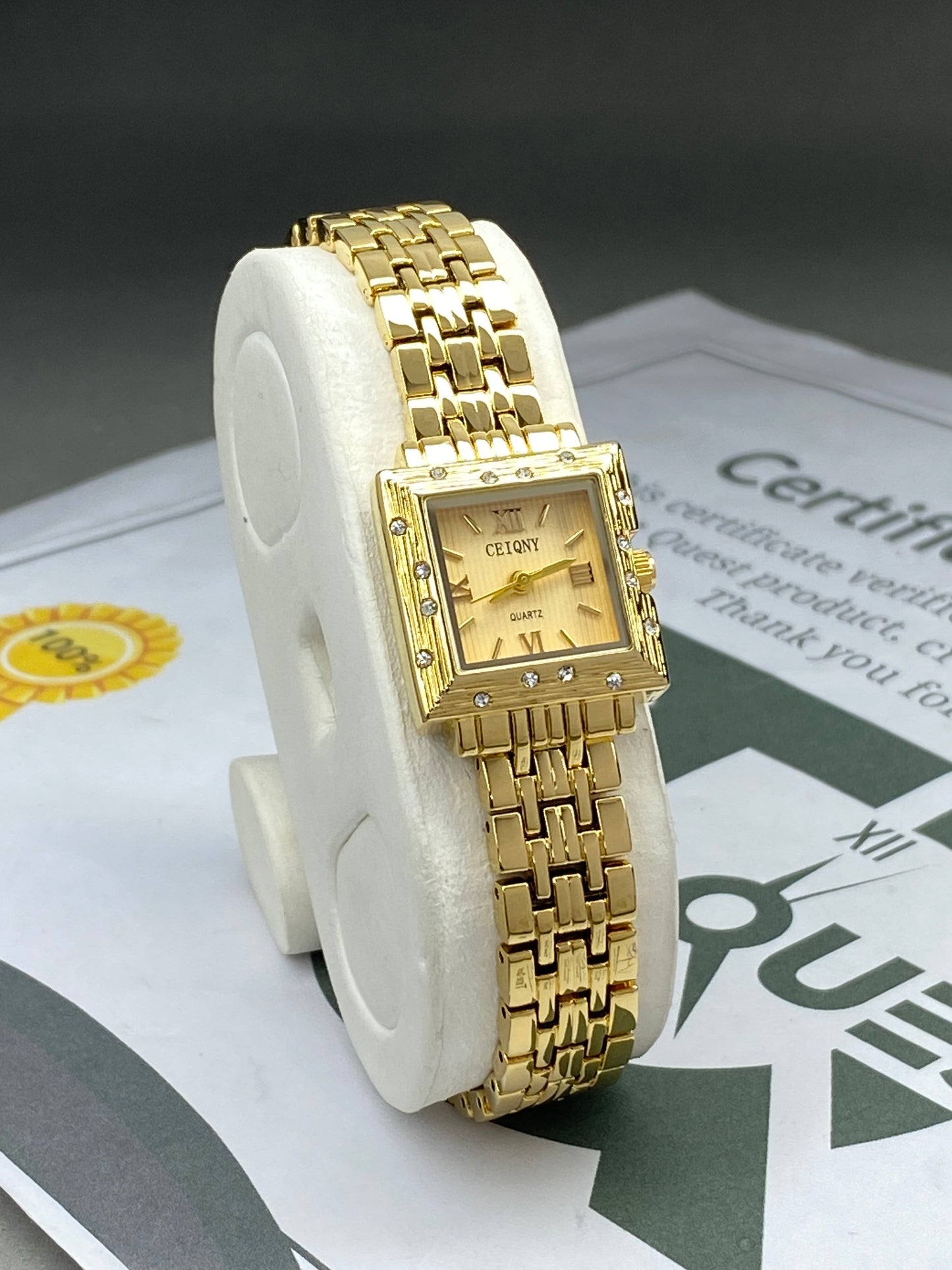 CEIQNY Luxury Square Dial Stainless Steel Chain Watch for Ladies – An Elegant Gift for Her