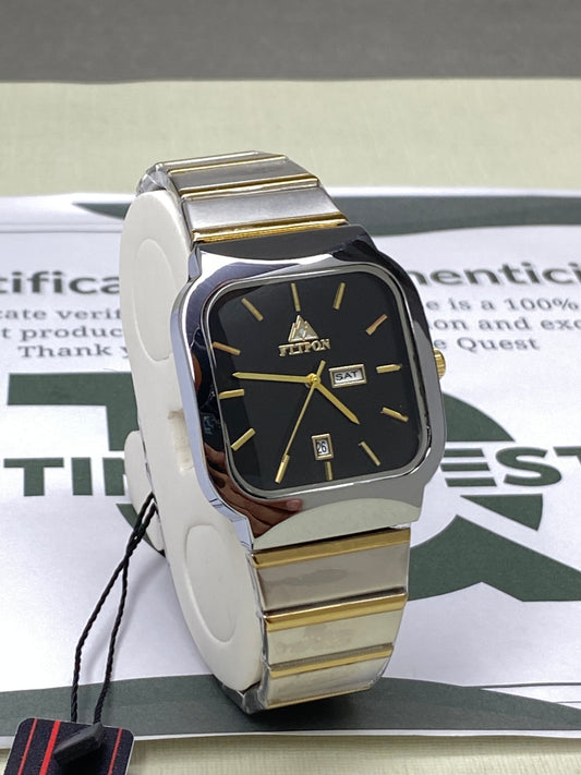 FTTPON Square Dial Analog Quartz Movement Durable Stainless Steel Chain Watch With Date & Day Display