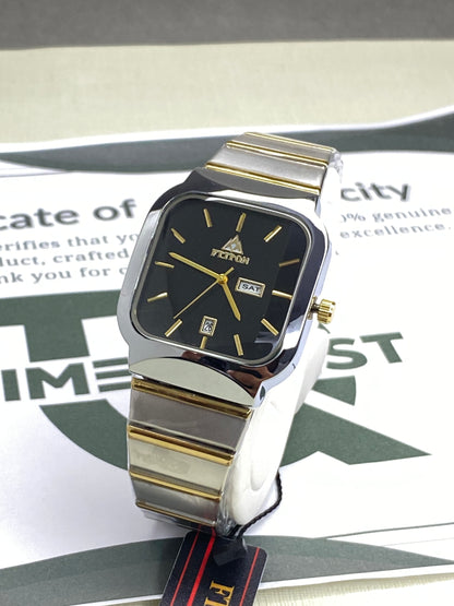 FTTPON Square Dial Analog Quartz Movement Durable Stainless Steel Chain Watch With Date & Day Display