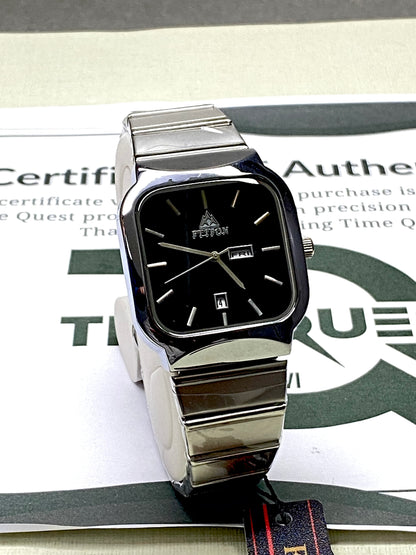 FTTPON Square Dial Analog Quartz Movement Durable Stainless Steel Chain Watch With Date & Day Display