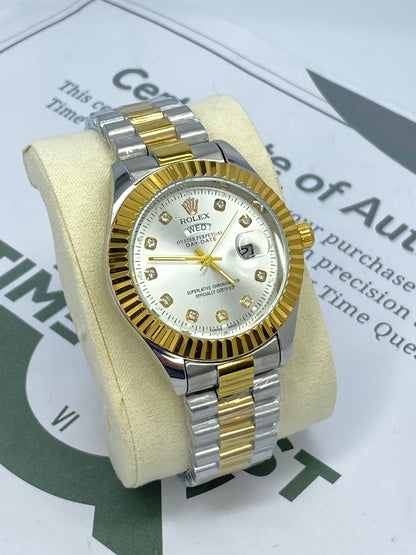 RLX Oyster Perpetual Round Dial Analog Quartz Movement Chain Watch With Date & Day Display For Men