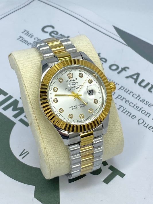 RLX Oyster Perpetual Round Dial Analog Quartz Movement Chain Watch With Date & Day Display For Men