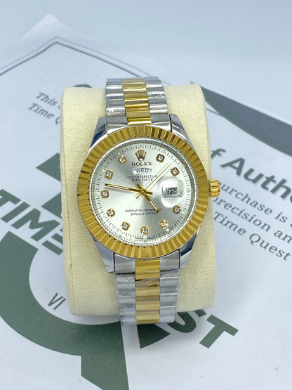 RLX Oyster Perpetual Round Dial Analog Quartz Movement Chain Watch With Date & Day Display For Men