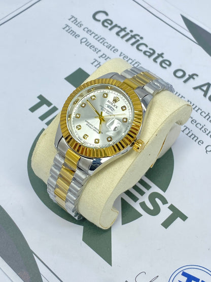 RLX Oyster Perpetual Round Dial Analog Quartz Movement Chain Watch With Date & Day Display For Men