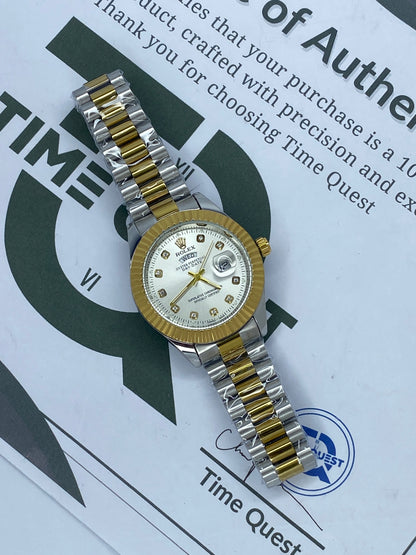 RLX Oyster Perpetual Round Dial Analog Quartz Movement Chain Watch With Date & Day Display For Men