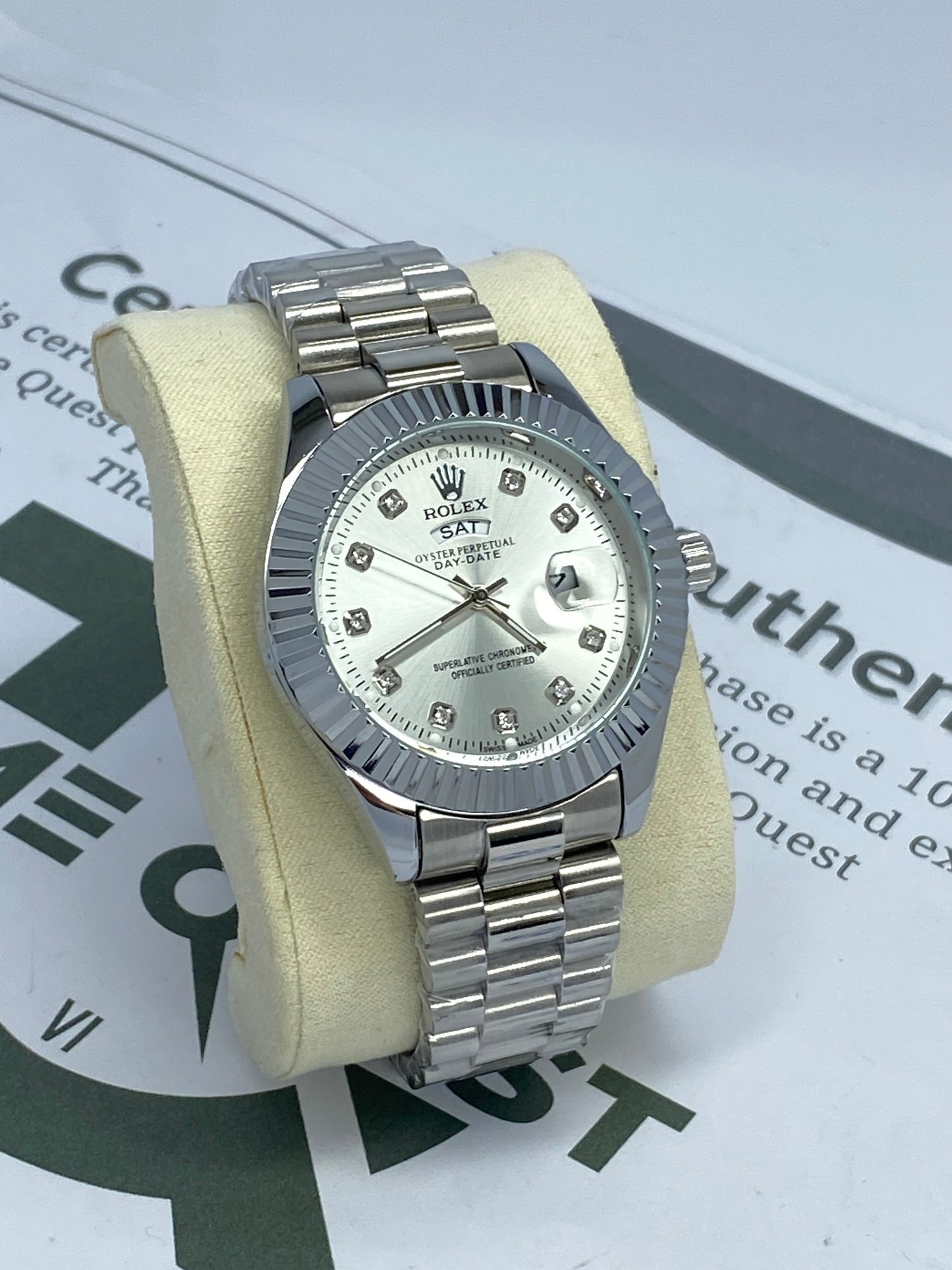 RLX Oyster Perpetual Round Dial Analog Quartz Movement Chain Watch With Date & Day Display For Men