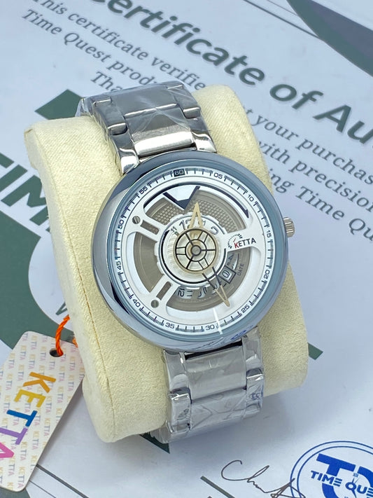 KETTA Round Dial Analog Quartz Movement Watch with Stainless Steel Chain and Date Display For Men