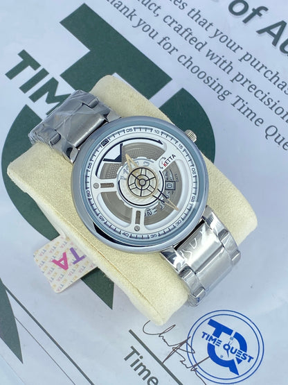 KETTA Round Dial Analog Quartz Movement Watch with Stainless Steel Chain and Date Display For Men