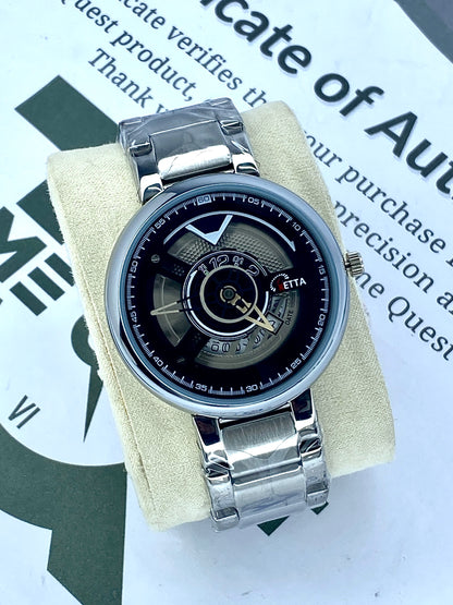 KETTA Round Dial Analog Quartz Movement Watch with Stainless Steel Chain and Date Display For Men