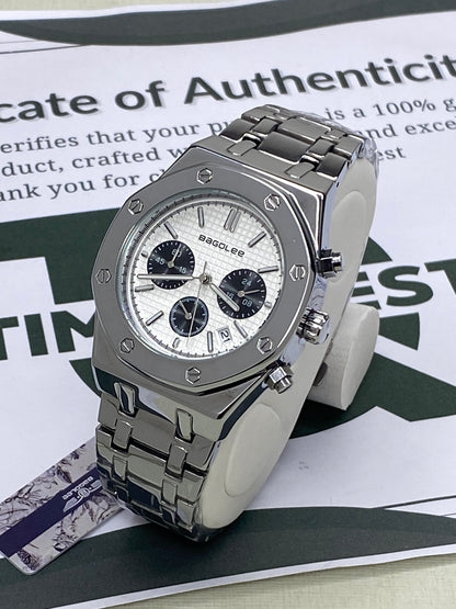 Premium Men’s Stainless Steel Chain Chronograph Wristwatch with Date Display