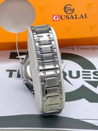 Gusalai Men's Stainless Steel Multifunctional Digital Chain Watch Azan Timing Alarm Stopwatch & Date/Day Display