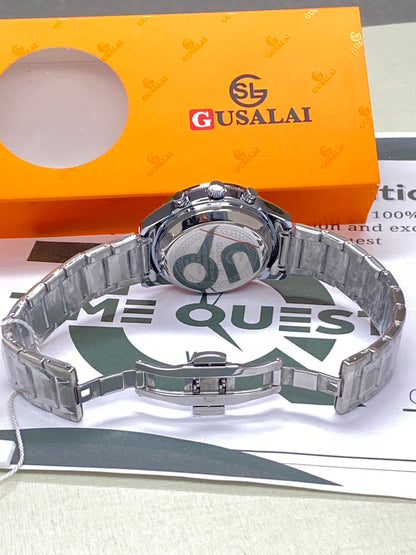 Gusalai Men's Stainless Steel Multifunctional Digital Chain Watch Azan Timing Alarm Stopwatch & Date/Day Display