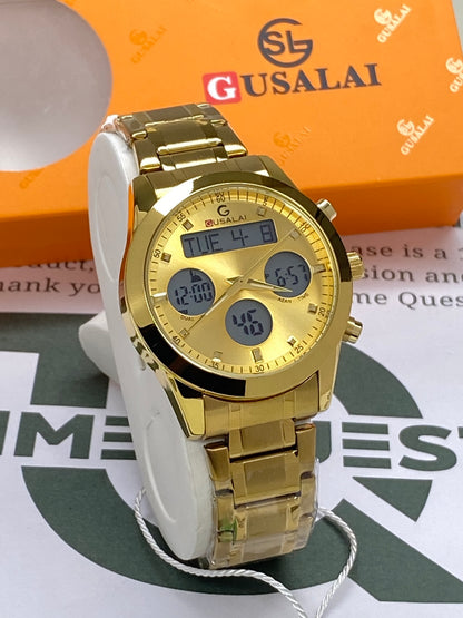 Gusalai Men's Stainless Steel Multifunctional Digital Chain Watch Azan Timing Alarm Stopwatch & Date/Day Display