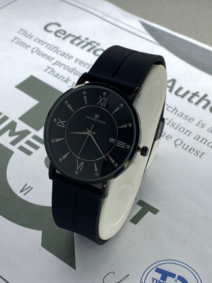 Universe Point Round Dial Analog Quartz Men's Watch With Silicone Strap Magnetic Lock and Date Display