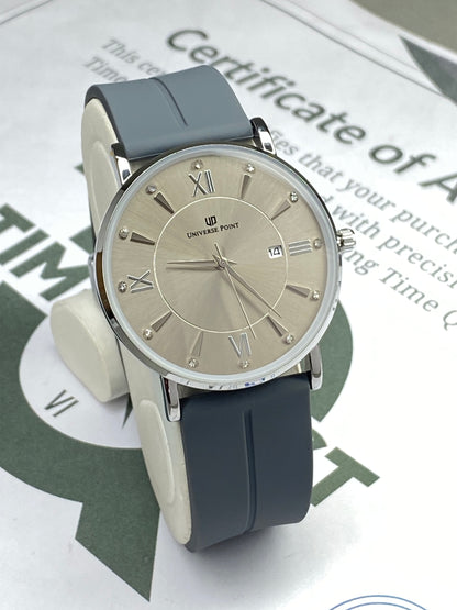 Universe Point Round Dial Analog Quartz Men's Watch With Silicone Strap Magnetic Lock and Date Display