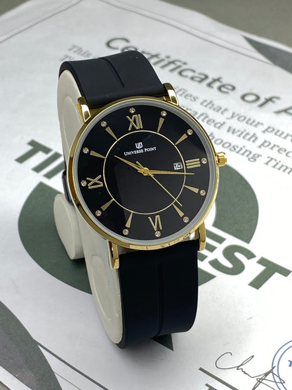 Universe Point Round Dial Analog Quartz Men's Watch With Silicone Strap Magnetic Lock and Date Display
