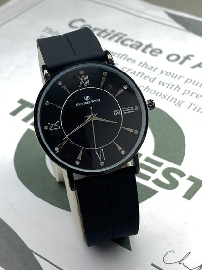 Universe Point Round Dial Analog Quartz Men's Watch With Silicone Strap Magnetic Lock and Date Display